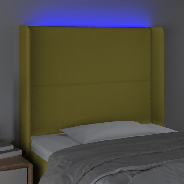 vidaXL Tăblie de pat cu LED, verde, 83x16x118/128 cm, textil