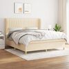 vidaXL Pat box spring cu saltea, crem, 160x200 cm, material textil