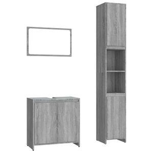 vidaXL Set mobilier de baie, 3 piese, gri sonoma, lemn prelucrat