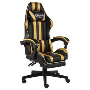 vidaXL Scaun de racing suport picioare auriu/negru piele ecologică