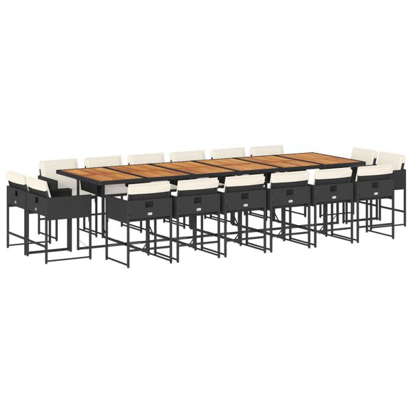 vidaXL Set mobilier de grădină cu perne, 17 piese, negru, poliratan