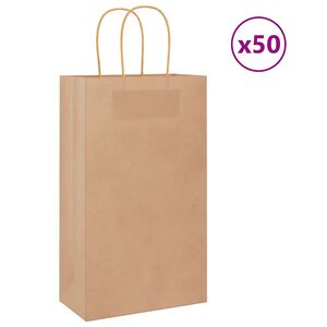 vidaXL Pungi de h&acirc;rtie 50 buc cu m&acirc;nere maro 21x11x36 cm