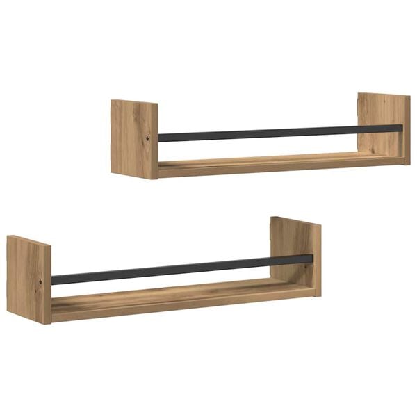 vidaXL Raft de perete Pe perete 2 pcs Stejar Artizanal 60 x 16 x 14 cm