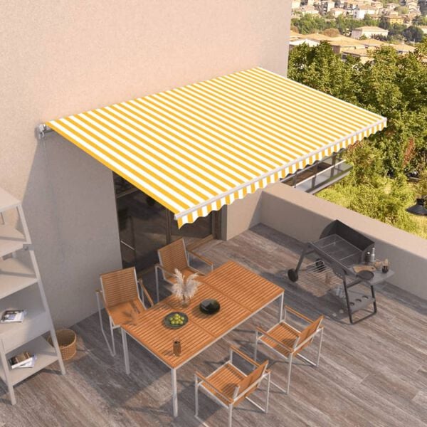vidaXL Copertină retractabilă manual, galben și alb, 500x350 cm