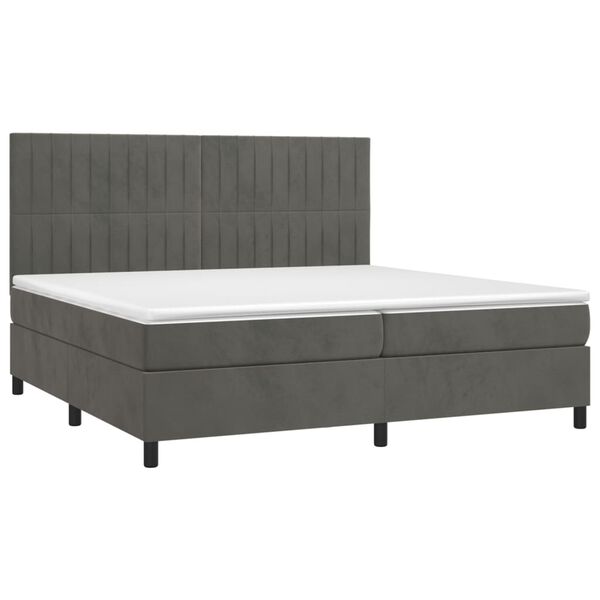 vidaXL Pat box spring cu saltea, gri &icirc;nchis, 200x200 cm, catifea