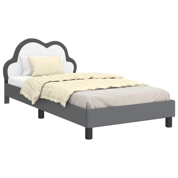 vidaXL Cadru de pat pentru copii cu spătar Gri deschis 90 x 190 cm PU