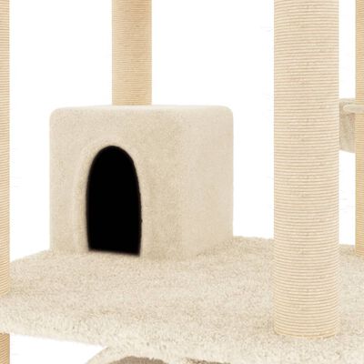 vidaXL Ansamblu de pisici cu stâlpi din funie de sisal, crem, 141 cm