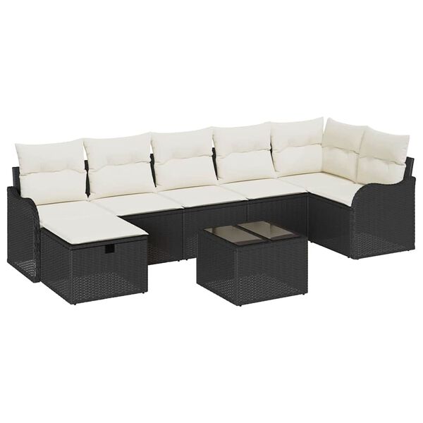 vidaXL Set de canapele pentru grădină cu pernă 8 pcs Negru Rattan poli