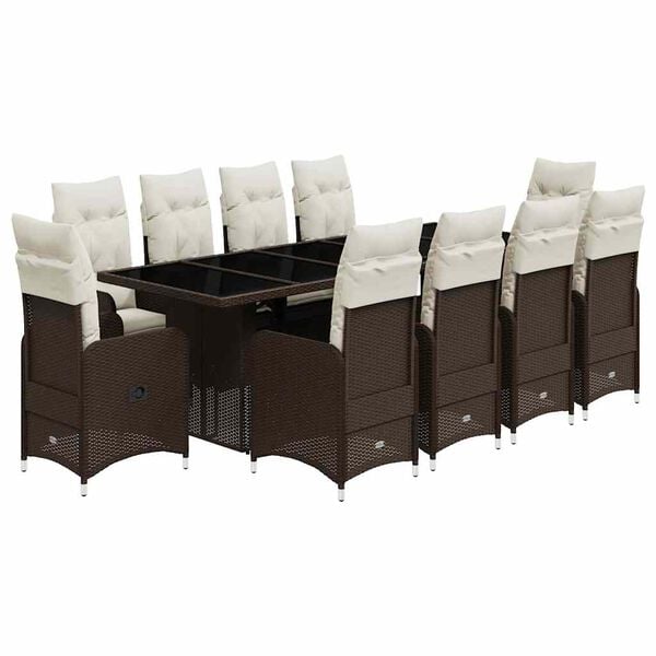 vidaXL Set bistro de grădină cu perne, 11 piese, maro, poliratan