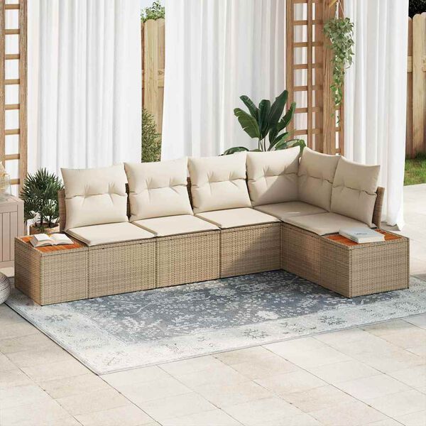 vidaXL Set de canapele pentru grădină cu pernă 5 pcs Bej Rattan poli