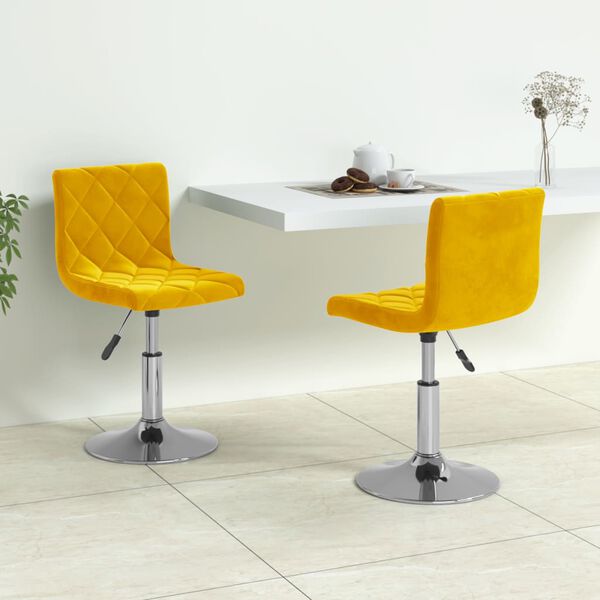 vidaXL Scaune de bucătărie pivotante, 2 buc., galben muștar, catifea