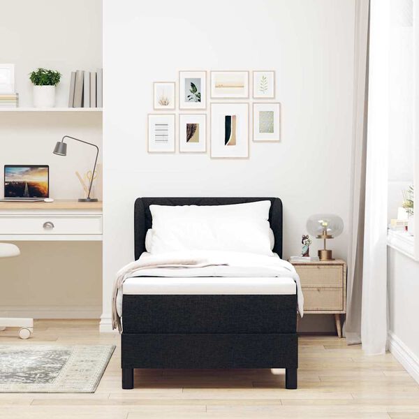 vidaXL Pat cu arcuri cu saltea cu headboard Negru 80 x 200 cm țesătură