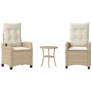 vidaXL Set bistro cu perne, 3 piese, bej, poliratan