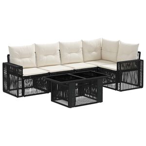 vidaXL Set de canapele pentru grădină 6 buc. Negru și Alb crem