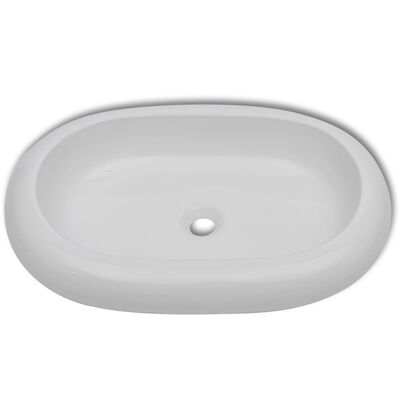 vidaXL Chiuvetă de baie cu robinet mixer, ceramic, oval, alb