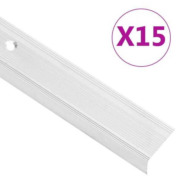 vidaXL Profile trepte &icirc;n formă de L, 15 buc, argintiu, 90 cm, aluminiu