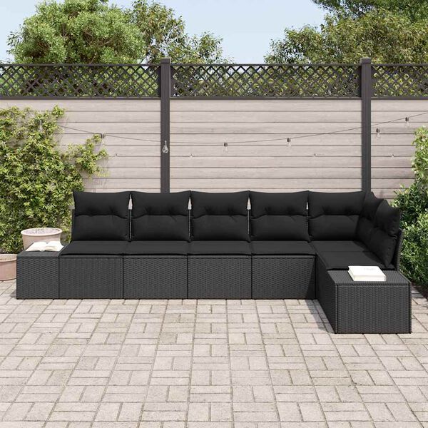 vidaXL Set de canapele pentru grădină cu pernă 6 pcs Negru poliratan