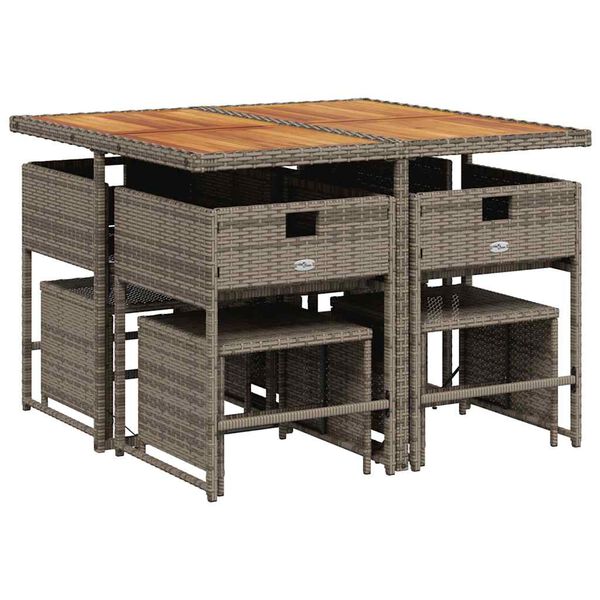 vidaXL Set mobilier grădină cu perne, 9 piese, gri, poliratan