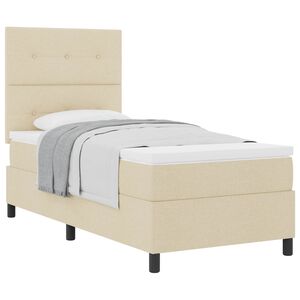 vidaXL Pat cu arcuri cu saltea cu headboard Crem 100 x 200 cm țesătură