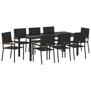 vidaXL Set de masă pentru grădină 9 buc. Negru poliratan