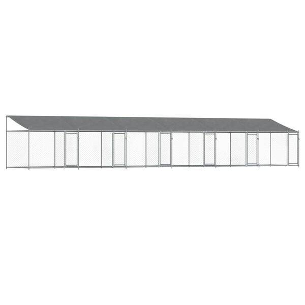 vidaXL Cușcă c&acirc;ini cu acoperiș și uși, gri, 12x2x2 m, oțel galvanizat