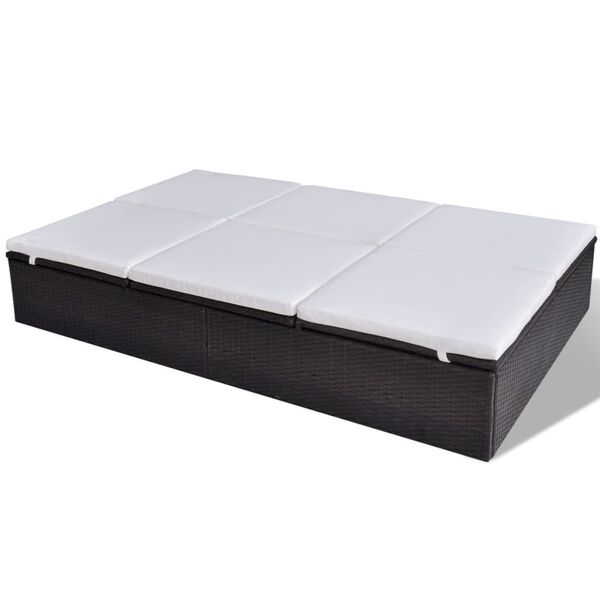 vidaXL Șezlong de plajă dublu cu pernă, maro, poliratan