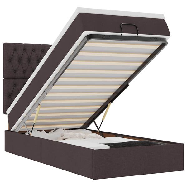 vidaXL Cadru de pat otoman cu saltele țesătură maro &icirc;nchis 80x200cm