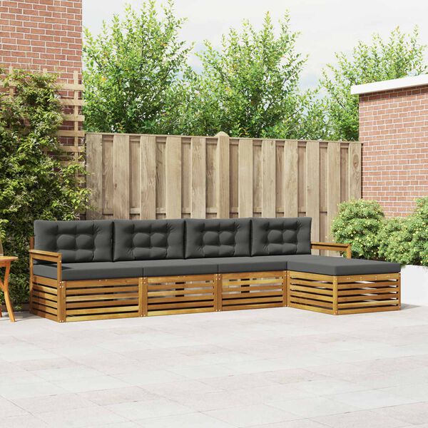 vidaXL Set de canapele de exterior cu pernă 5 pcs Natural și Antracit