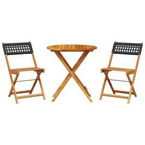 vidaXL Set mobilier bistro, 3 piese, negru, poliratan și lemn masiv