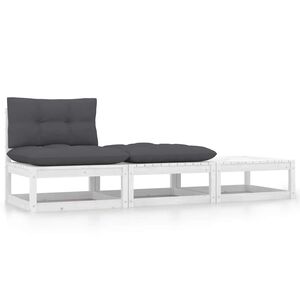 vidaXL Set mobilier de grădină cu perne, 3 piese, alb, lemn masiv pin