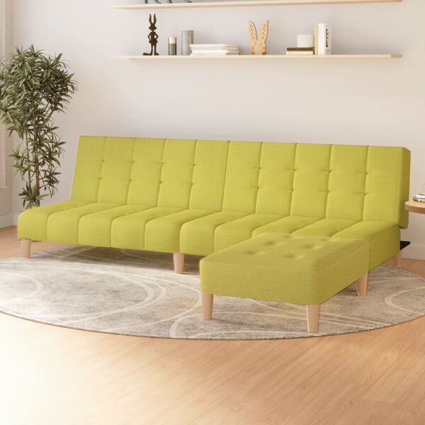 vidaXL Canapea extensibilă cu 2 locuri și taburet, verde, textil