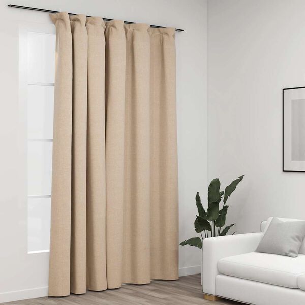 vidaXL Draperie opacă, aspect de in, bej, 290 x 245 cm, cu c&acirc;rlige