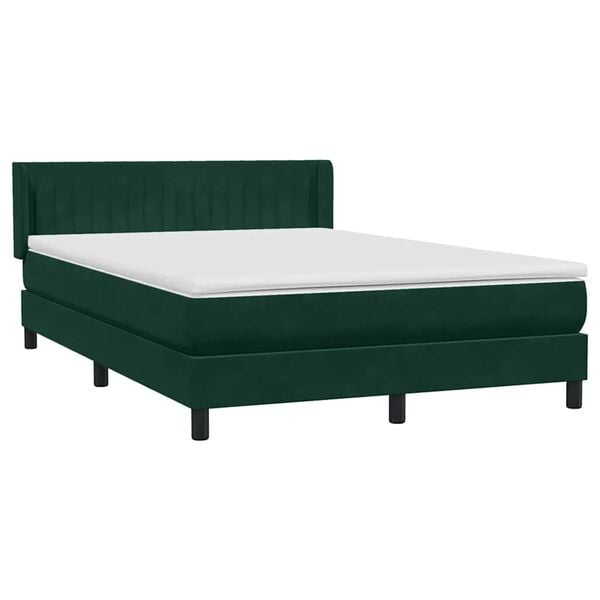 vidaXL Pat box spring cu saltea, verde &icirc;nchis, 160x210 cm, catifea