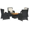 vidaXL Set șezlonguri de grădină, 5 piese, cu perne, negru, poliratan