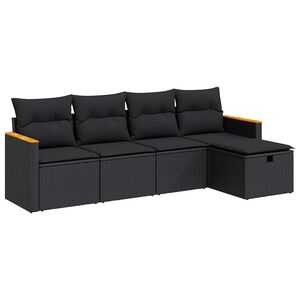 vidaXL Set mobilier de grădină cu perne, 5 piese, negru, poliratan
