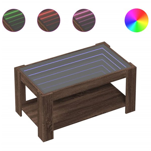 vidaXL Măsuță de cafea cu LED stejar maro 93x53x45 cm lemn prelucrat