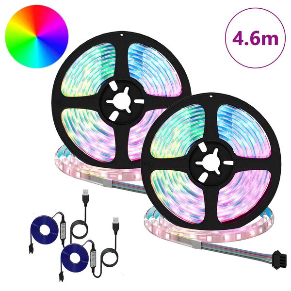 vidaXL Bandă LED 2 pcs Negru și transparent 2300 mm Cupru și Plastic