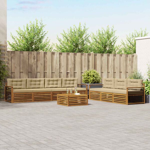 vidaXL Set de canapele de exterior cu pernă 8 pcs Natural și Bej