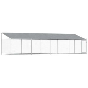 vidaXL Cușcă c&acirc;ini cu acoperiș și uși, gri, 8x2x2 m, oțel galvanizat