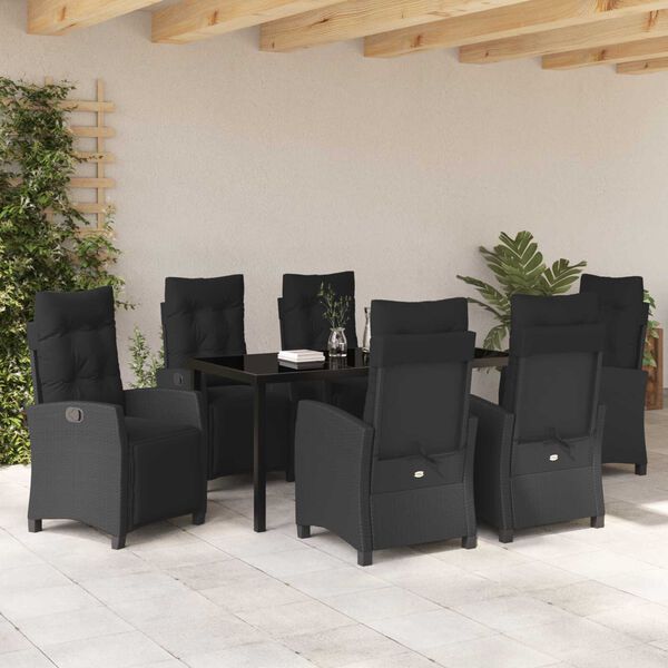 vidaXL Set de masă pentru grădină cu pernă 7 pcs Negru poliratan