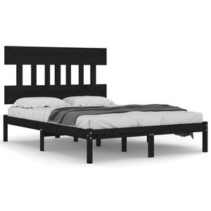 vidaXL Cadru de pat, negru, 140x190 cm, lemn masiv