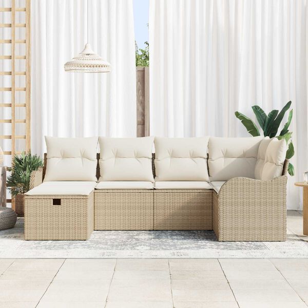 vidaXL Set de canapele pentru grădină 6 pcs bej și crem Rattan poli