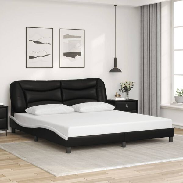 vidaXL Cadru de pat fără saltea Hvar negru și alb 180x200cm piele artificială