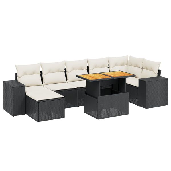 vidaXL Set mobilier de grădină cu perne, 8 piese, negru, poliratan