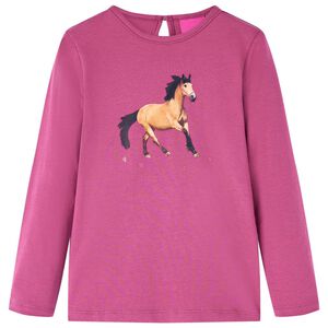 vidaXL Tricou pentru copii cu m&acirc;neci lungi, zmeuriu, 92