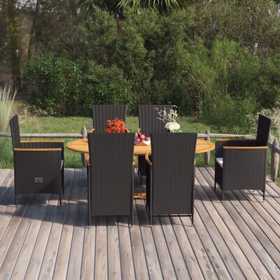 vidaXL Set mobilier de grădină, 7 piese, negru, poliratan