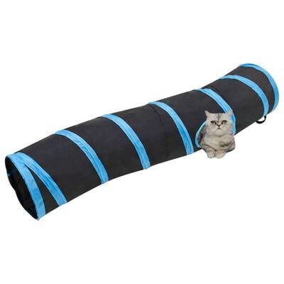 vidaXL Tunel pentru pisici în formă S, negru/albastru 122 cm poliester