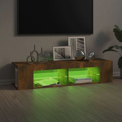 vidaXL Comodă TV cu lumini LED, stejar fumuriu, 135x39x30 cm