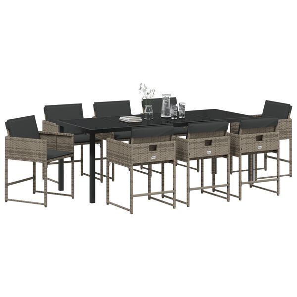 vidaXL Set de masă pentru grădină cu pernă 9 pcs Gri poliratan