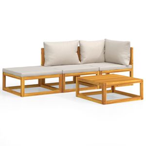 vidaXL Set mobilier grădină, perne gri deschis, 4 piese, lemn masiv